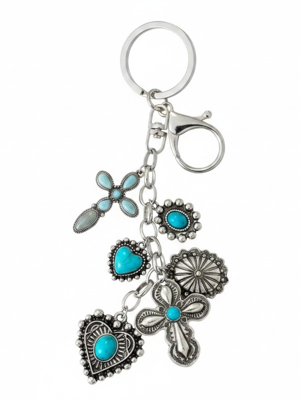 💙▪️Persimmon▪️ Silver-Tone Turquoise Charm Keychain with Turquoise Accents